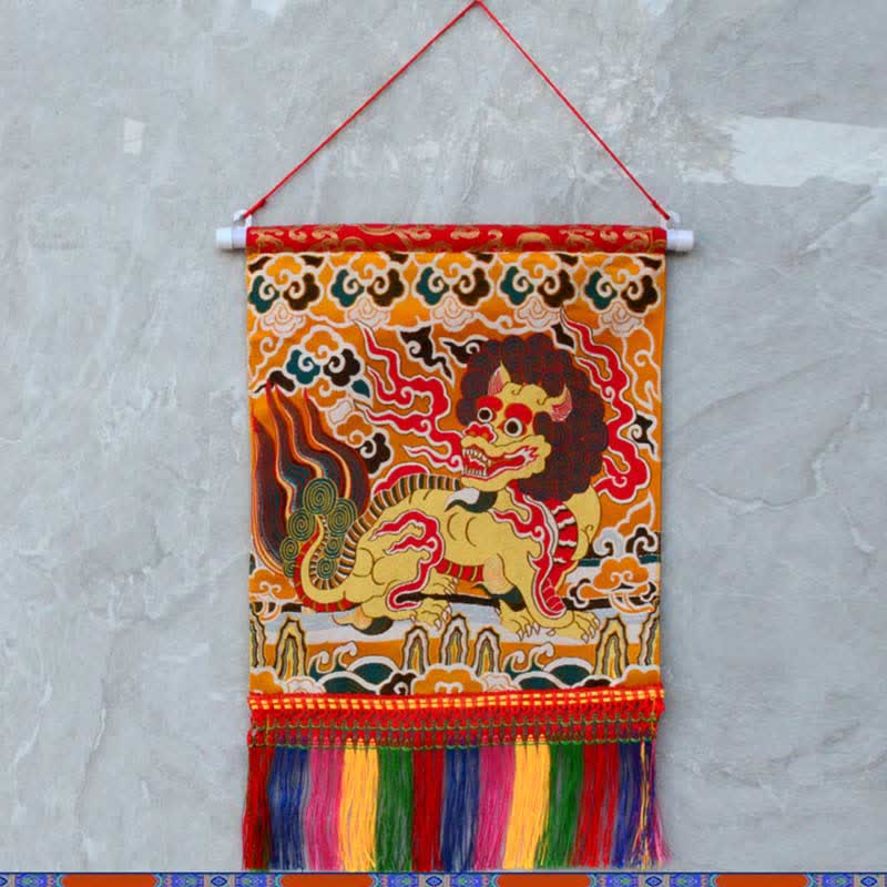 Nimara Ritual Feng Shui Kirin Spiritual Colorful Tassel Wall Art