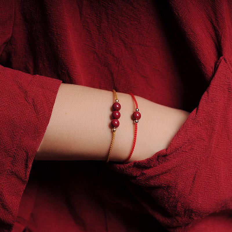 Nimara Ritual 14K Gold Plated Natural Cinnabar Blessing String Braided Bracelet
