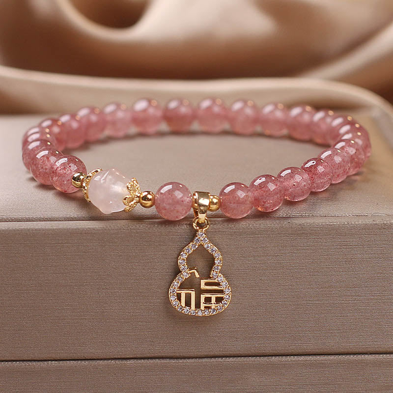 Nimara Ritual Strawberry Quartz Gourd Fu Character Charm Positive Bracelet