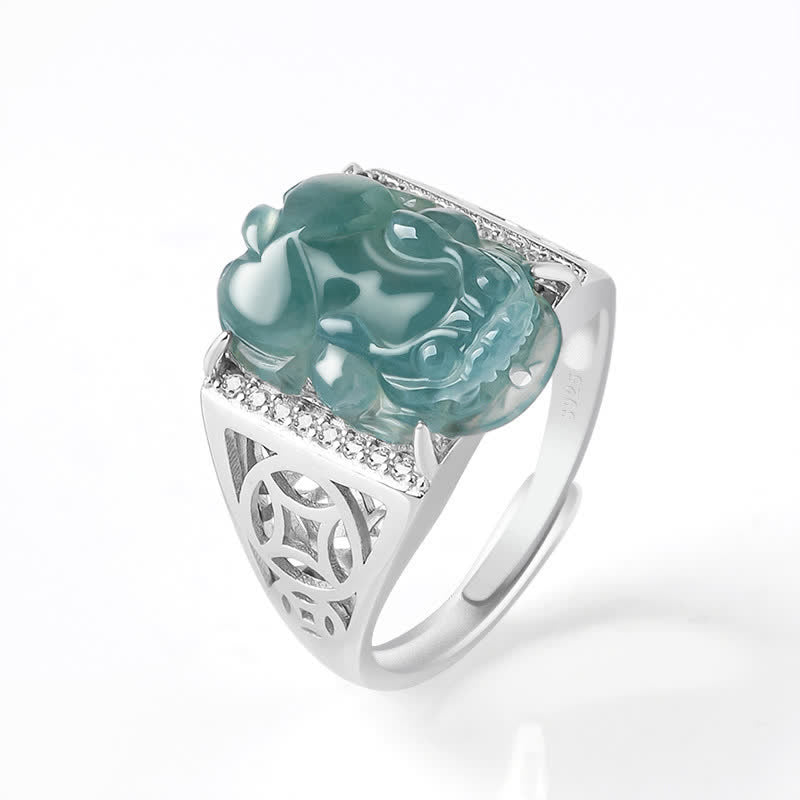 Nimara Ritual 925 Sterling Silver Fengshui Wealth Prosperity Jade PiXiu Luck Ring