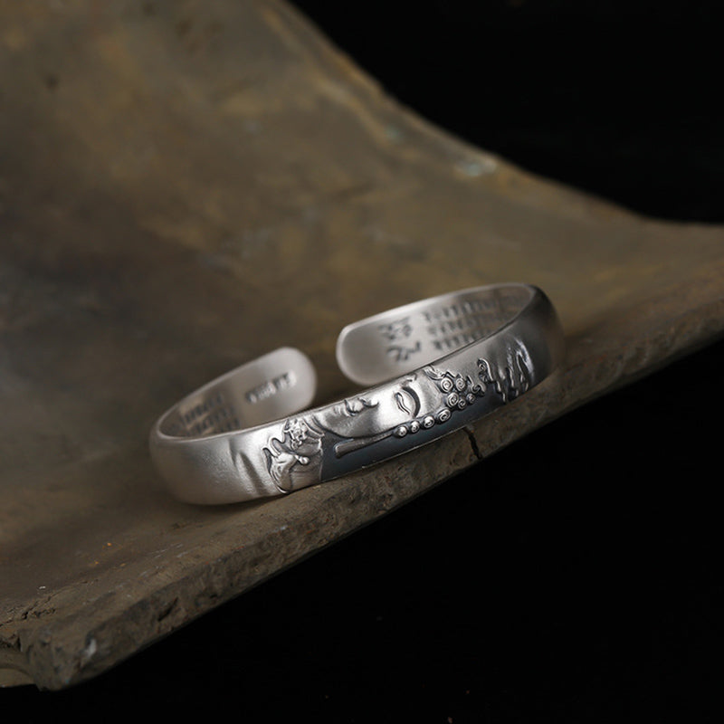 Nimara Ritual 999 Sterling Silver Buddha Head Heart Sutra Serenity Bracelet Bangle