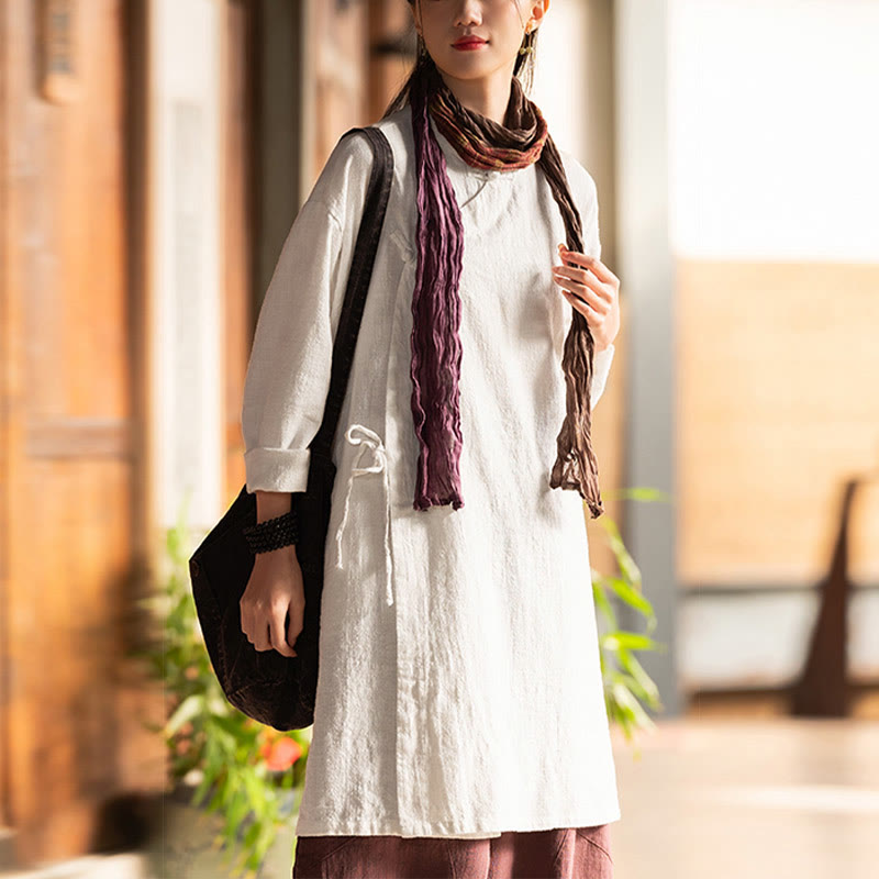 Nimara Ritual Vintage Cotton Linen Blouse Women Long Sleeve Shirt Chinese Hanfu Top