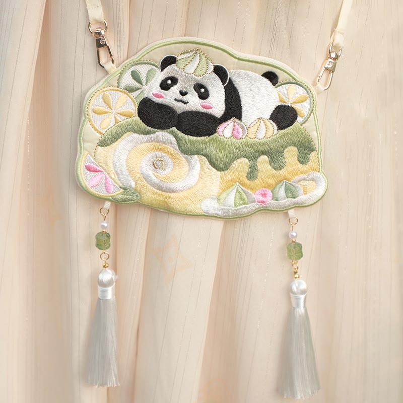 Nimara Ritual Embroidery Lucky Panda Cat Shiba Inu Deer Rabbit Fox Flower Cute Animal Hanfu Bag Crossbody Bag Shoulder Bag