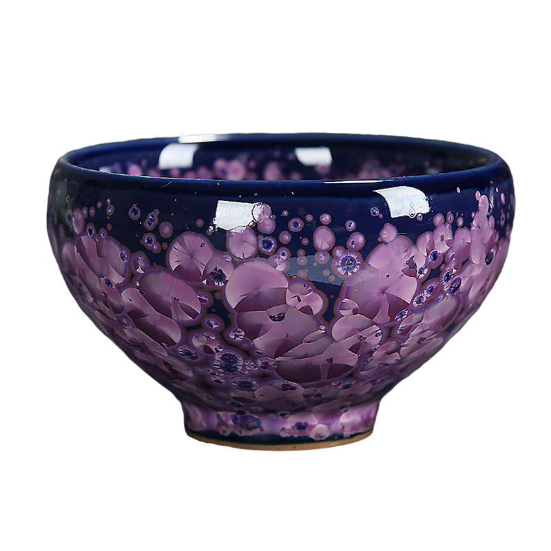 Nimara Ritual Colorful Iris Flowers Chinese Jianzhan Kiln Change Porcelain Teacup Tenmoku Kung Fu Tea Cup