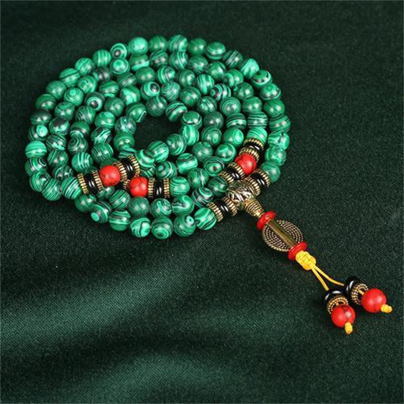 Nimara Ritual Tibetan 108 Mala Malachite Beads Bracelet Necklace