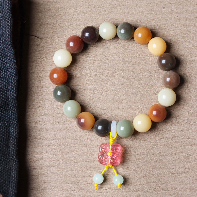 Nimara Ritual Natural Multicolored Gradient Bodhi Seed Liuli Glass Charm Peace Bracelet