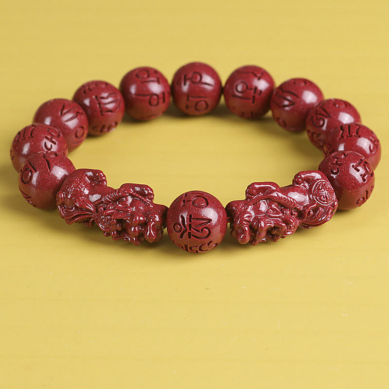 Nimara Ritual Natural Double PiXiu Cinnabar Om Mani Padme Hum Wealth Luck Bead Bracelet