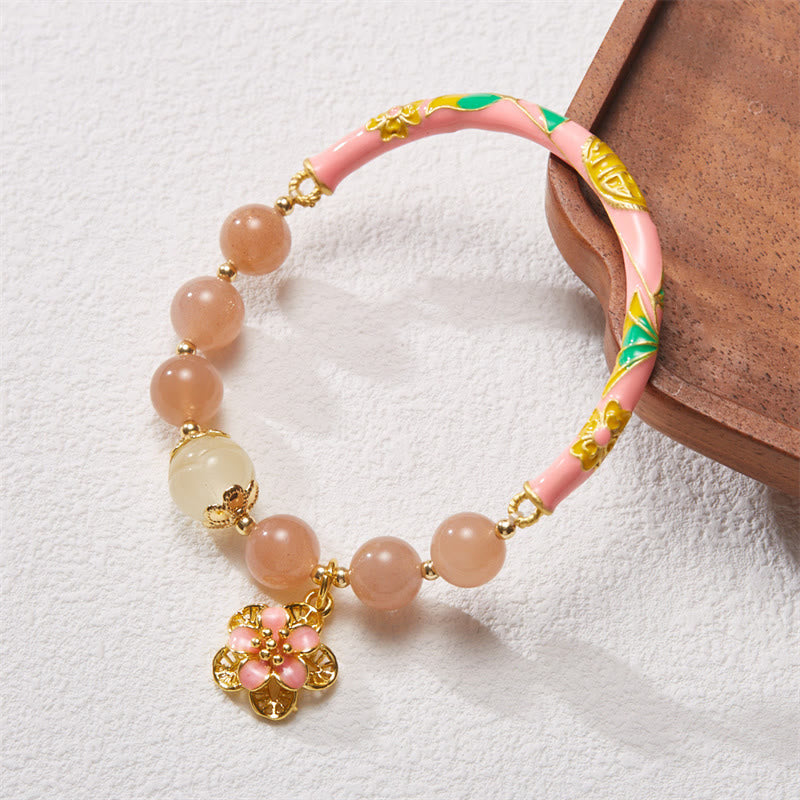 Nimara Ritual Natural Sun Stone Golden Silk Jade Flower Charm Wealth Bracelet Bangle
