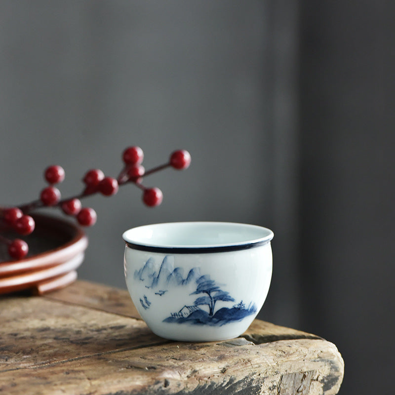 Nimara Ritual Koi Fish Lotus Flower Leaf Mountains Tree Ceramic Teacup Kung Fu Tea Cup 130ml