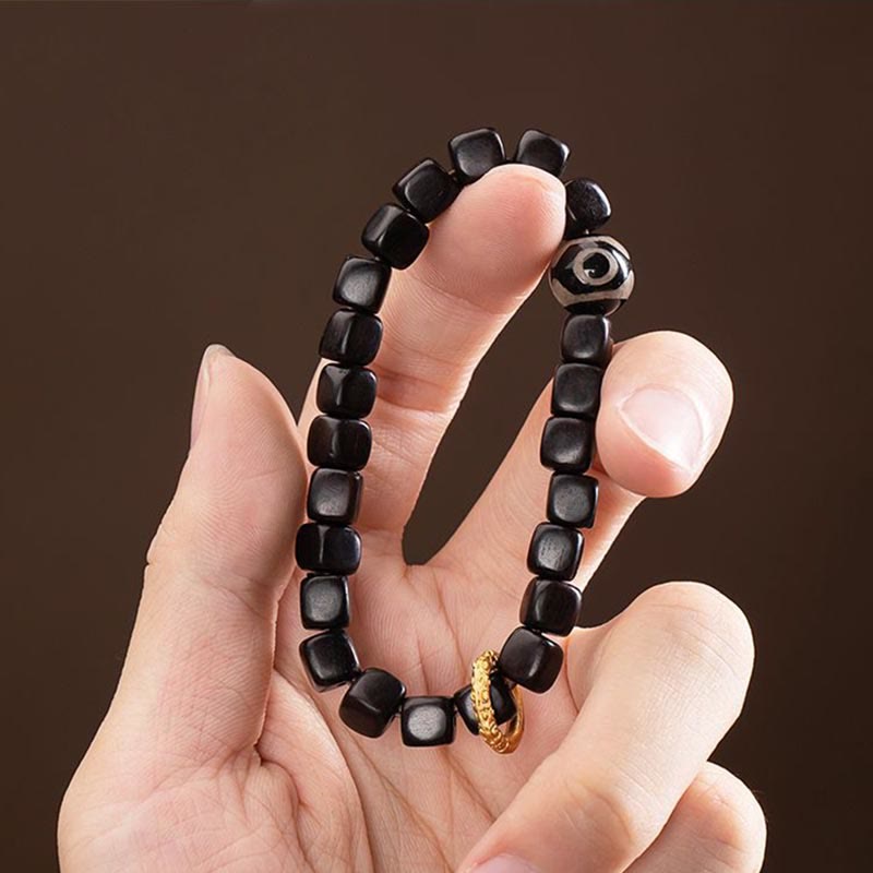 Nimara Ritual Tibetan Ebony Wood Dzi Bead Balance Calm Bracelet