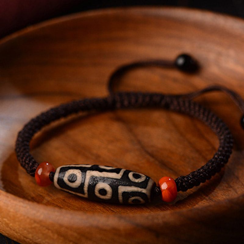 Nimara Ritual Tibetan Nine-Eye Dzi Bead Prosperity String Bracelet