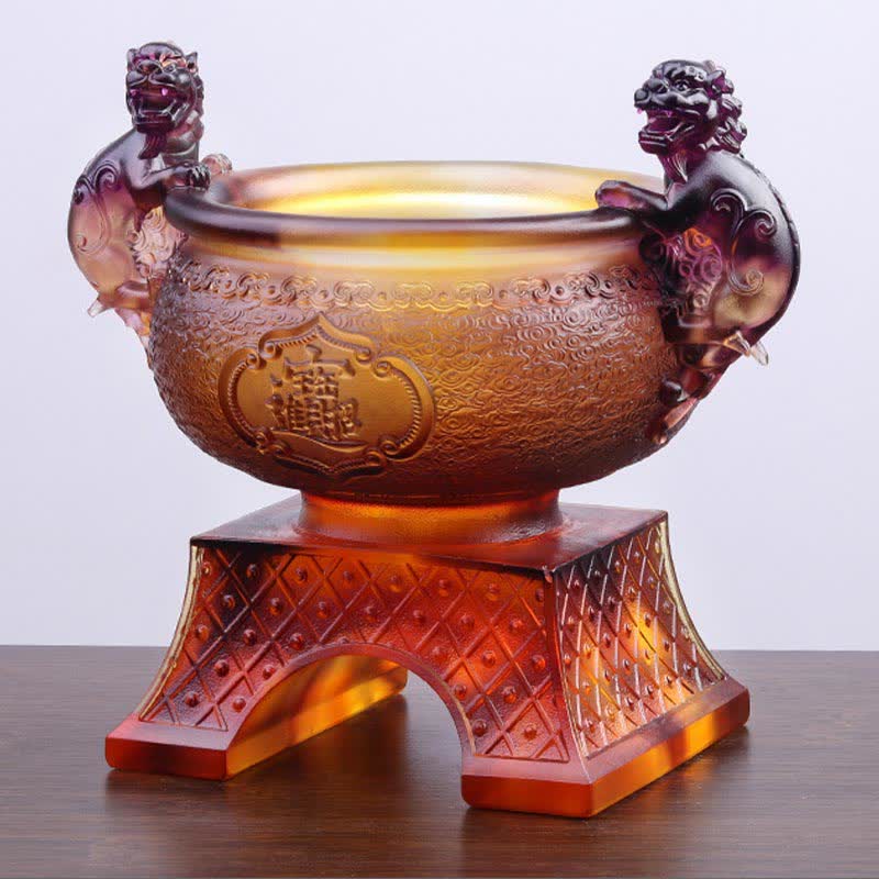 Nimara Ritual Handmade Liuli Crystal PiXiu Treasure Bowl Art Piece Home Decoration