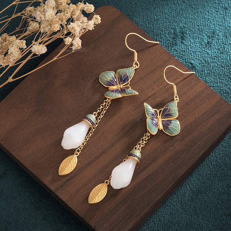 Nimara Ritual FengShui White Jade Fortune Earrings