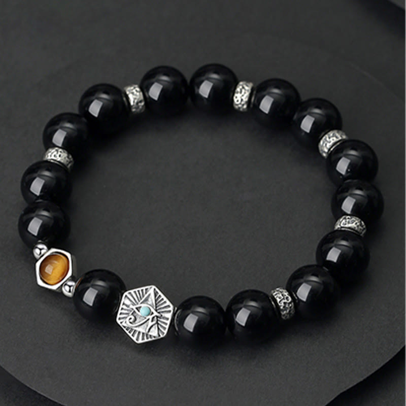 Nimara Ritual 925 Sterling Silver Black Obsidian Tiger Eye Eye of Providence Purification Bracelet