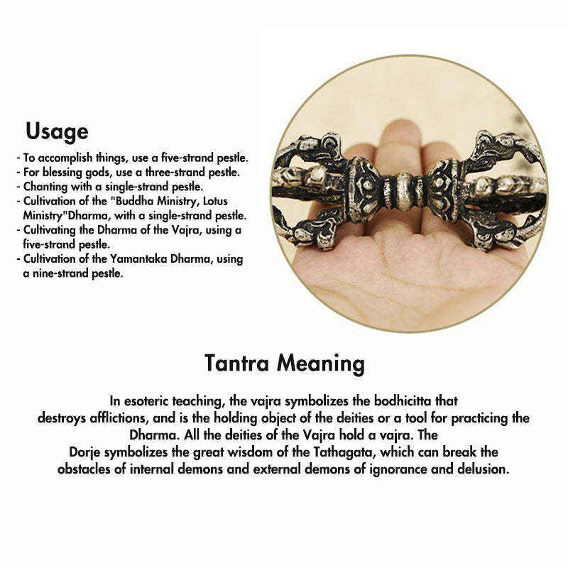 Nimara Ritual Tibetan Meditation Bell and Vajra Dorje Copper Decoration Set