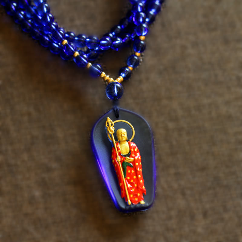 Nimara Ritual Ksitigarbha Buddha Liuli Crystal Compassion Amulet Necklace Pendant