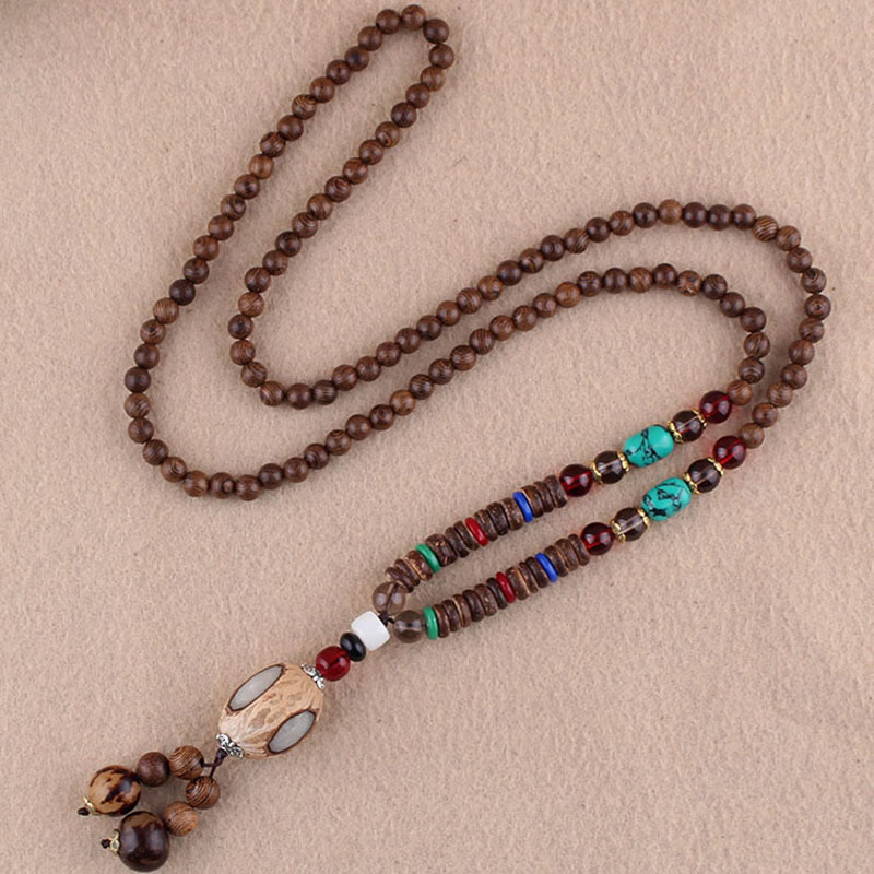 Nimara Ritual Tibetan Wenge Wood Bodhi Seed Agate Elephant Protection Necklace Pendant