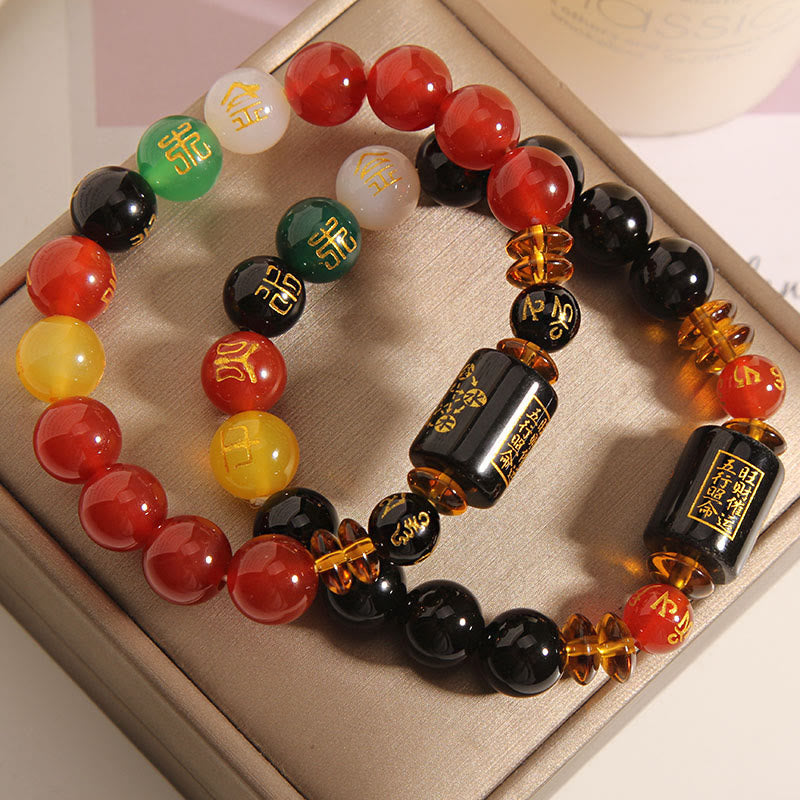 Nimara Ritual Five Elements Black Onyx Red Agate Wisdom Wealth Bracelet