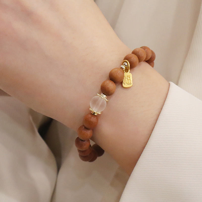 Nimara Ritual Sandalwood Cat's Eye Fu Character Charm Protection Bracelet