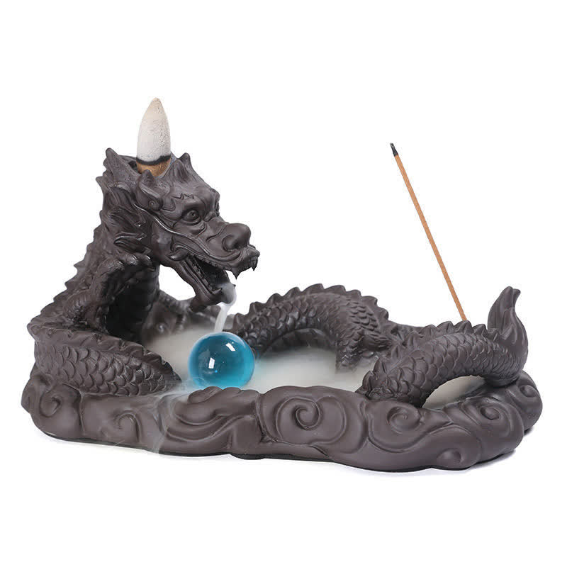 Nimara Ritual Dragon Playing Ball Flower Protection Incense Burner Decoration
