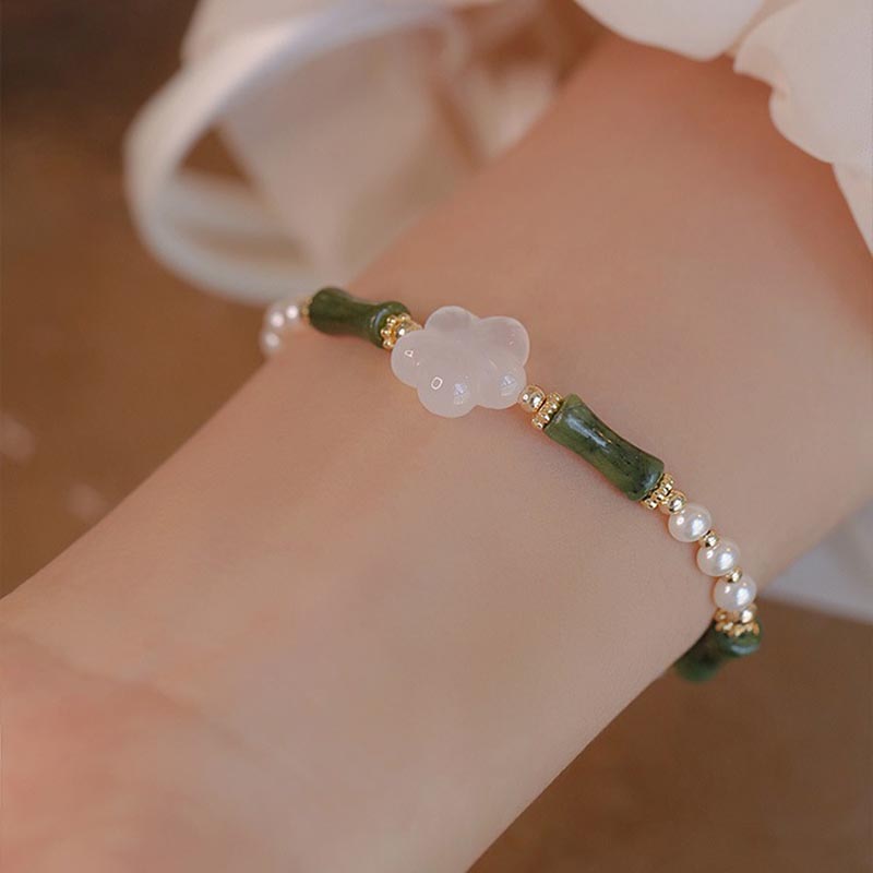 Nimara Ritual Peridot Bamboo Flower Agate Pearl Peace Bracelet