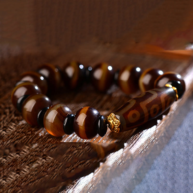 Nimara Ritual Tibetan Natural Nine-Eye Dzi Bead Agate Wealth Blessings Bracelet