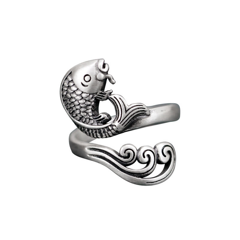 Nimara Ritual 925 Sterling Silver Koi Fish Water Ripple Luck Wealth Ring