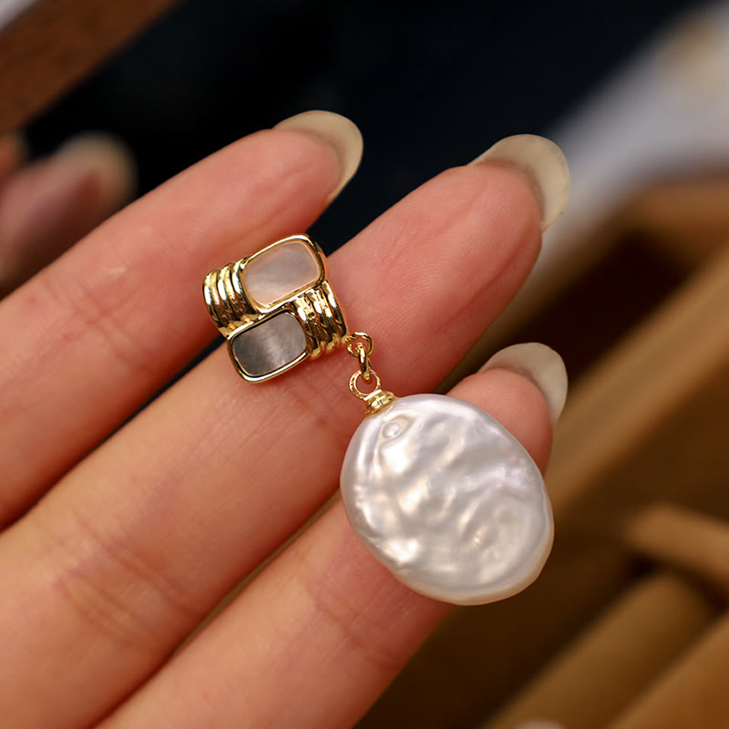 Nimara Ritual 925 Sterling Silver Posts Copper Plated Gold Natural Baroque Pearl Healing Drop Earrings
