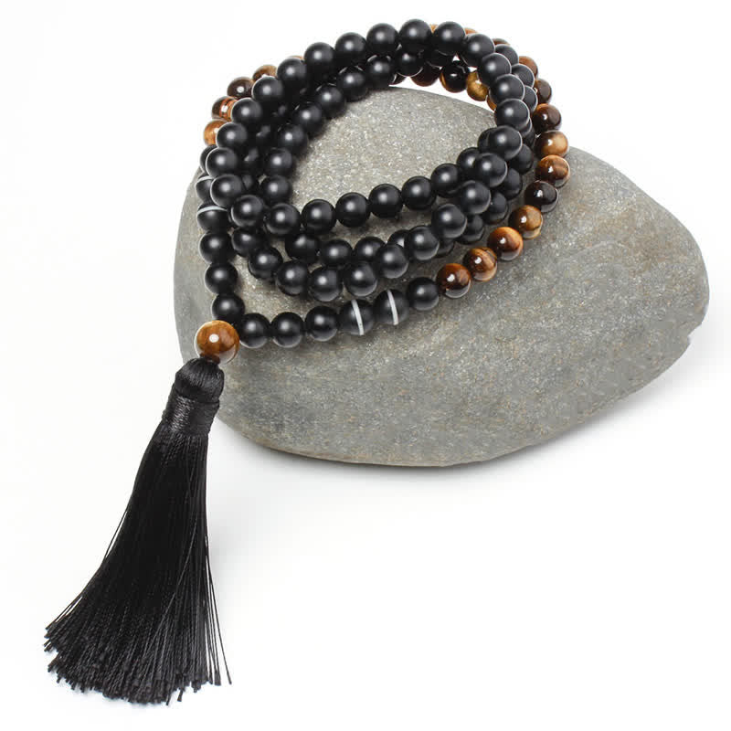 Nimara Ritual Black Onyx Tiger Eye Fortune Bracelet Tassel Necklace Pendant
