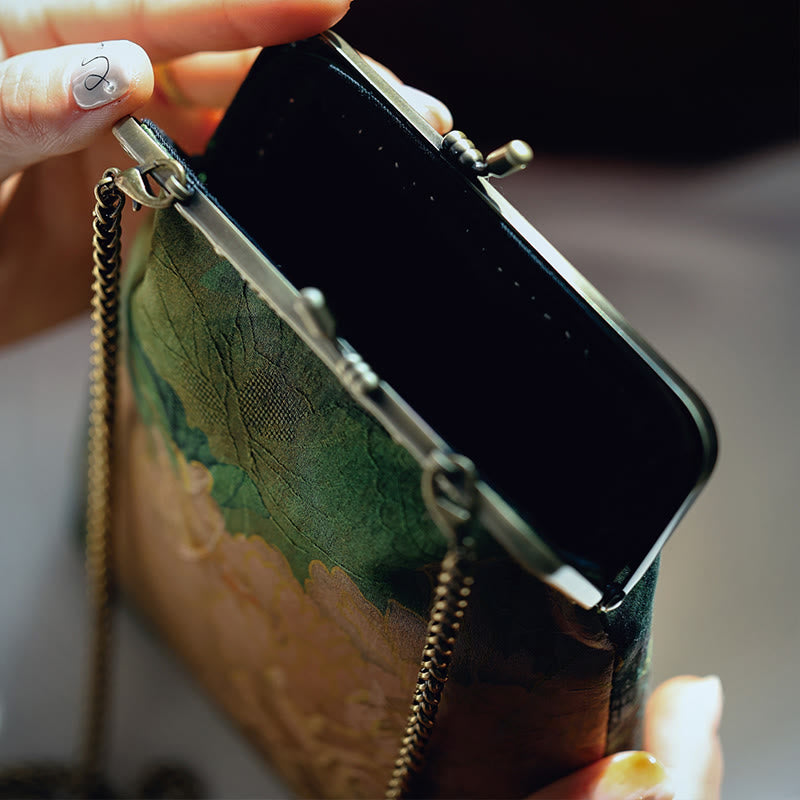 Nimara Ritual Small Green Peony Butterfly Metal Chain Crossbody Bag Shoulder Bag Cellphone Bag