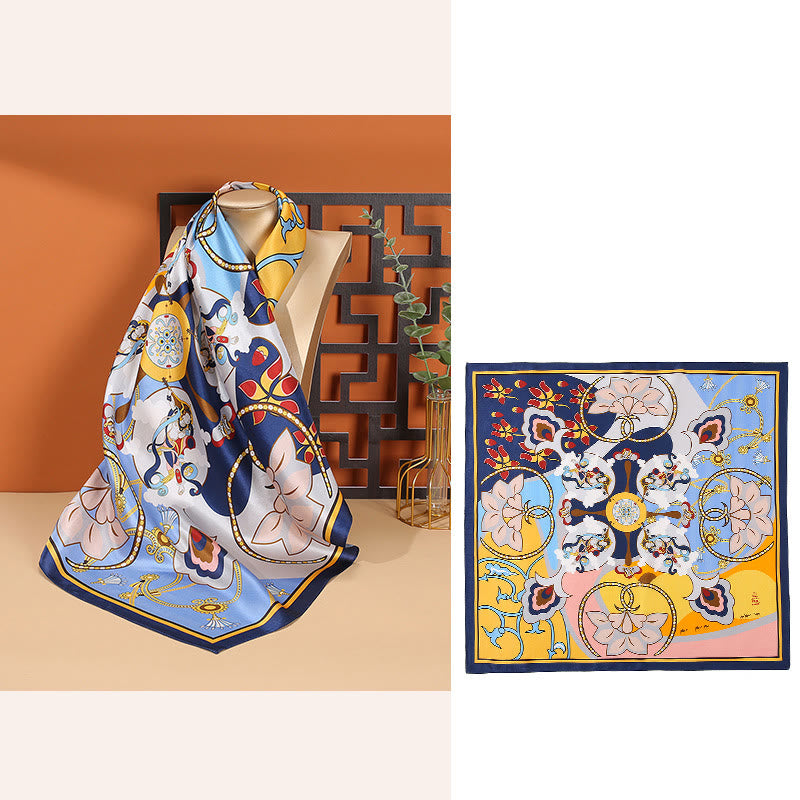 Nimara Ritual Pastoral Scene Hot Air Balloon Spring Blossom 100% Mulberry Silk Neck Hair Scarf