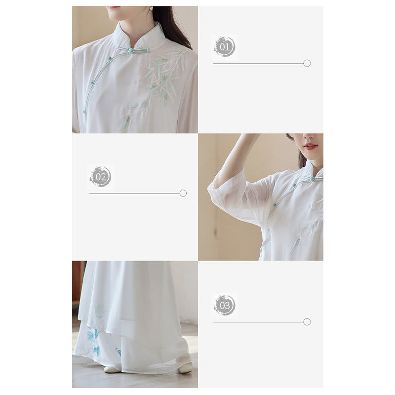Nimara Ritual Bamboo Cheongsam Dress Midi Dress Wide Leg Pants Meditation Spiritual Zen Practice Clothing