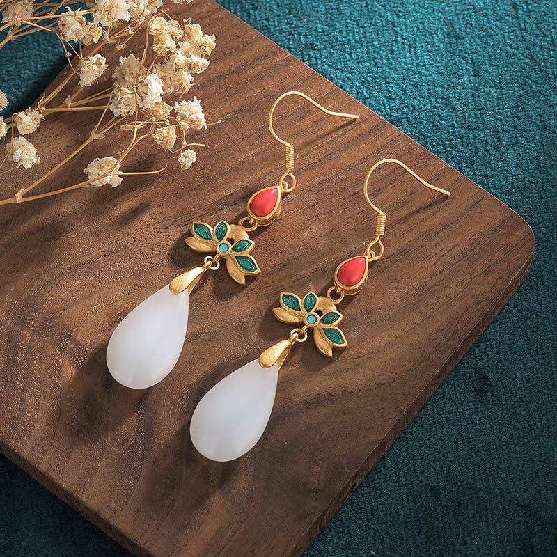 Nimara Ritual FengShui White Jade Luck Drop Earrings