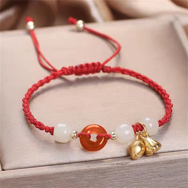 Nimara Ritual Red Agate Peace Buckle Jade Lotus Healing Braided Bracelet