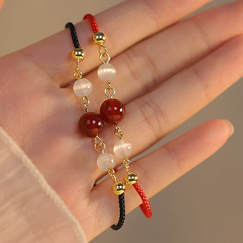 Nimara Ritual Red Agate Cat Eye Braided String Confidence Bracelet