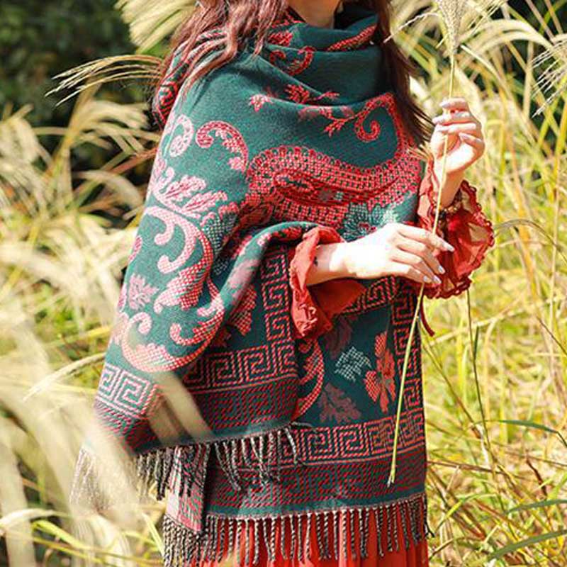 Nimara Ritual Tibetan Flowers Leaves Pattern Design Shawl Cozy Travel Scarf Wrap