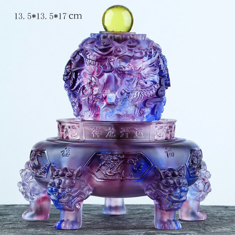 Nimara Ritual Feng Shui Auspicious Dragon Handmade Liuli Crystal Rotatable Art Piece Luck Home Office Decoration