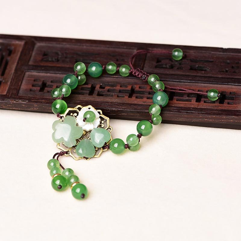 Nimara Ritual Natural Green Jade Luck Dangling Flower Bracelet