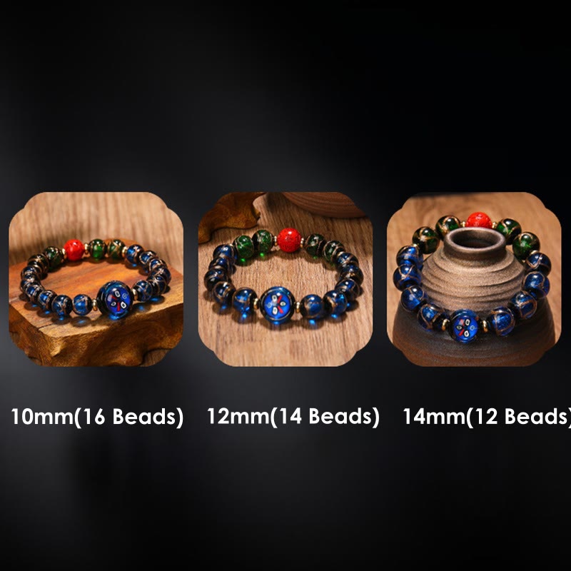 Nimara Ritual Tibetan Five God of Wealth Thangka Liuli Glass Bead Chinese Zodiac Protection Bracelet