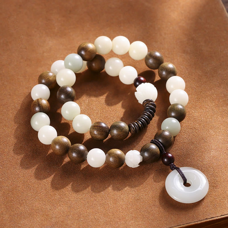 Nimara Ritual Bodhi Seed Green Sandalwood Lotus Peace Buckle Harmony Double Wrap Bracelet
