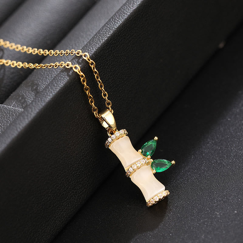 Nimara Ritual 18K Gold Plated Chalcedony Bamboo Rhinestones Harmony Necklace Pendant