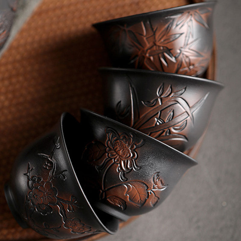 Nimara Ritual Lotus Leaf Flower Landscape Dragon Bamboo Ceramic Teacup Kung Fu Tea Cup Bowl