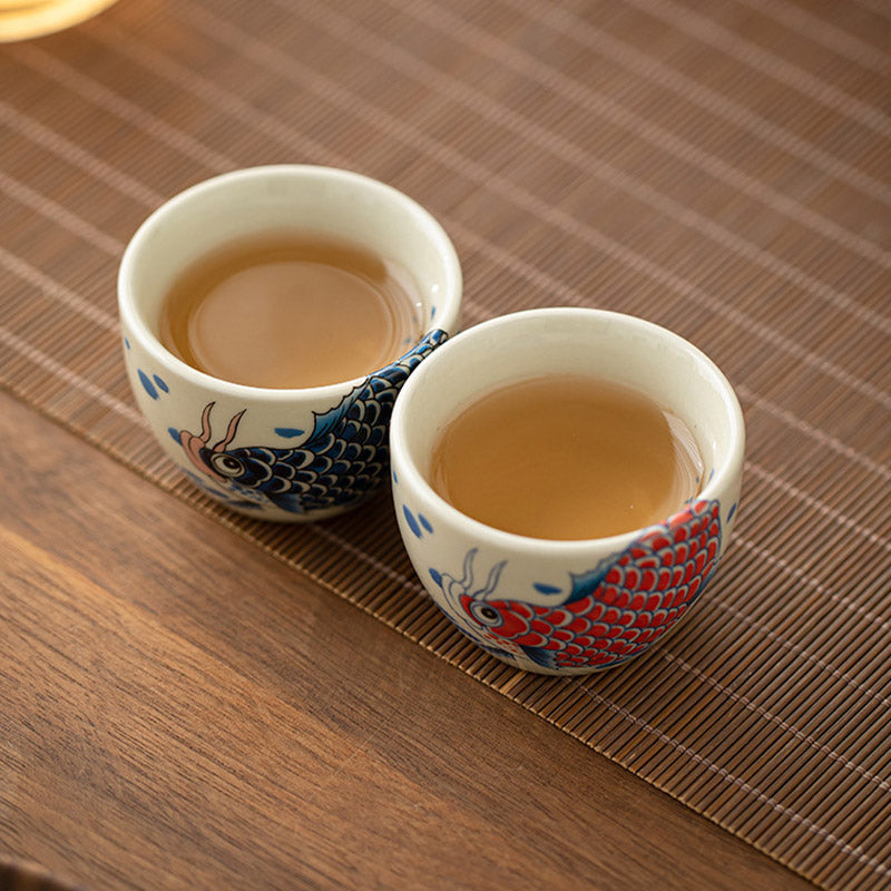 Nimara Ritual Koi Fish Arowana Peony Sunflower Ceramic Teacup Kung Fu Tea Cup 60ml