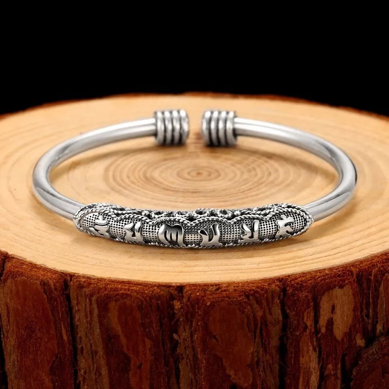 Nimara Ritual Om Mani Padme Hum Engraved Peace Cuff Bracelet Bangle
