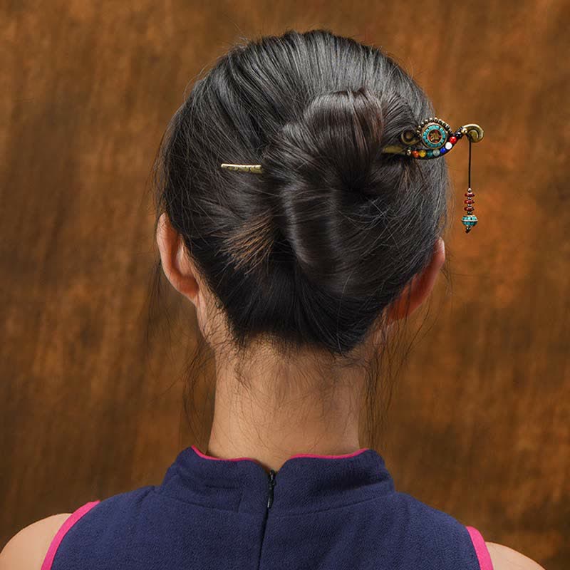 Nimara Ritual Tibetan Turquoise Agate Protection Hairpin Decorations