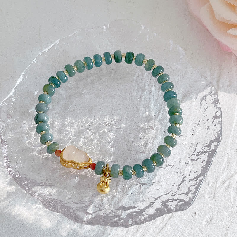 Nimara Ritual Natural Hetian Jade Pearl Peace Buckle Fu Character Gourd Money Bag Strawberry Quartz PiXiu Luck Bracelet