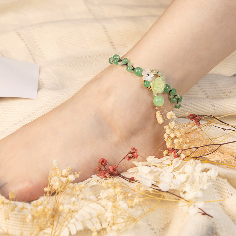 Nimara Ritual Financial Success Jade Braided Weave Prosperity Abundance Anklet