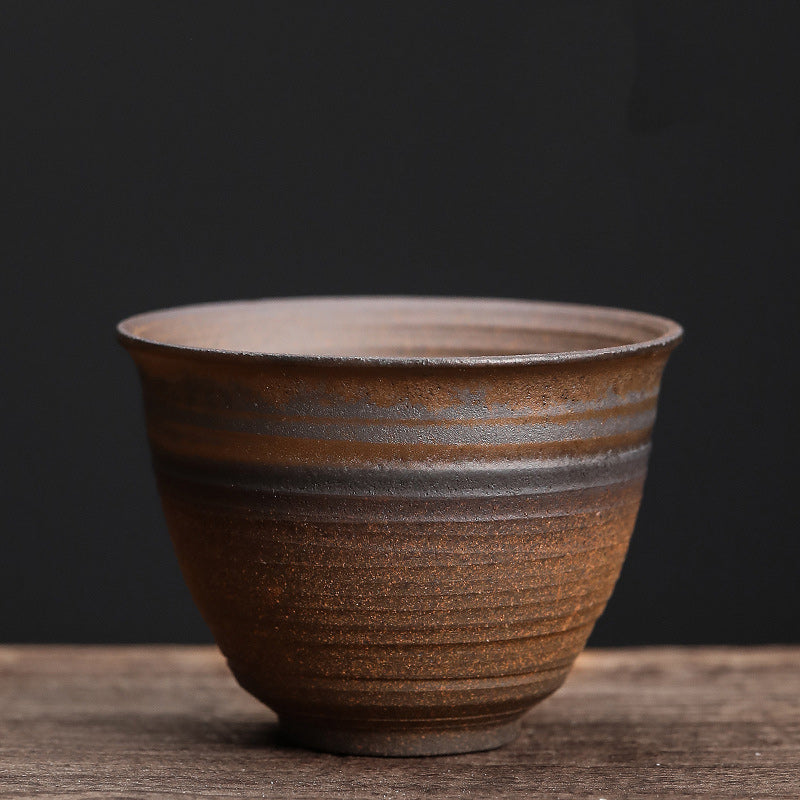Nimara Ritual Simple Brown Striped Texture Ceramic Teacup Kung Fu Tea Cup Bowl
