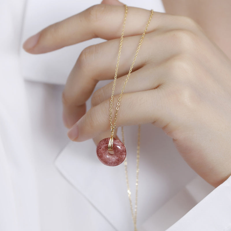 Nimara Ritual 925 Sterling Silver Strawberry Quartz Healing Positive Necklace