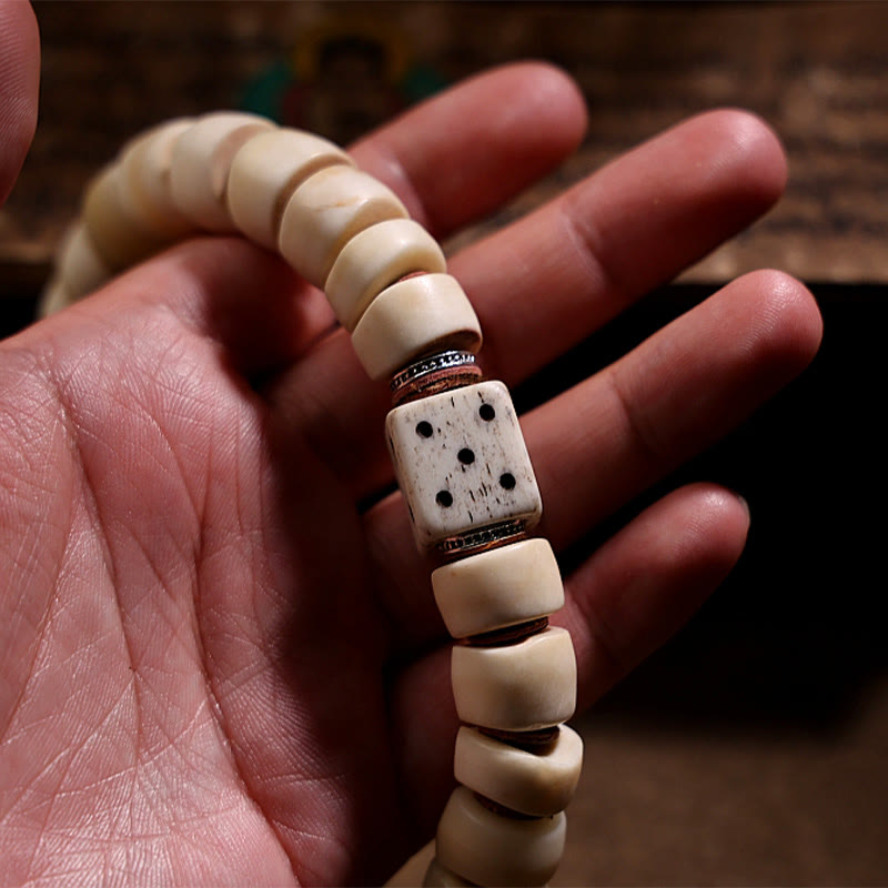 Nimara Ritual Tibetan Natural Yak Bone The Lord Of The Corpse Forest Dice Chinese Zodiac Nine Palaces Eight Diagrams Strength Wrist Mala